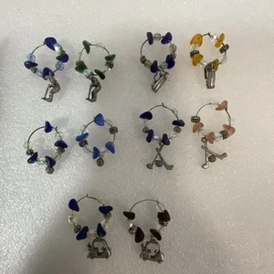 Lot of 10 Wine Glass Charms Golf Theme - Beaded Stem Markers w/ Pouch - Picture 1 of 8