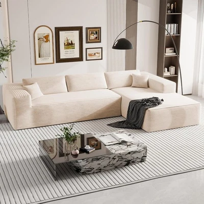 Sofá modular de 3 plazas en forma de L beige pana chaise izquierdo sillón sofá Foto 1 de 4