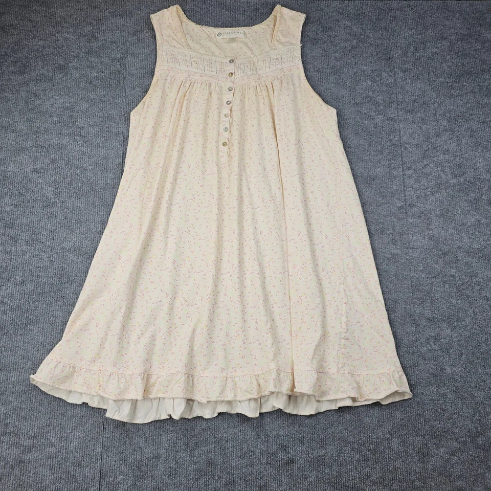 Camisón retro Eileen West para mujer L crema floral sin mangas con volantes dobladillo cabaña Foto 1 de 4