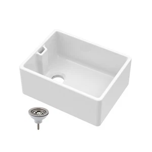 Single Bowl Fireclay Ceramic Belfast Kitchen Sink White – Includes Chrome Waste - Picture 1 of 8