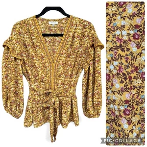 Max Studio Top Gr. S gelb Blumen Schößchen Bindeband Taille Festival romantisch Boho Erbse - Bild 1 von 17