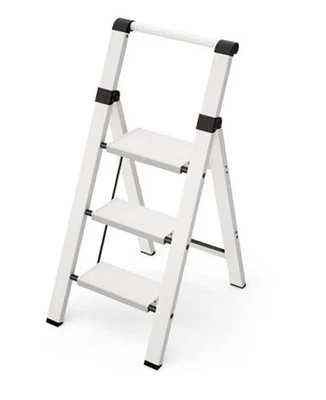  Escalera, Taburete de Aluminio Ligero con Cómoda Empuñadura, 3 Pasos Blanco Foto 1 de 4