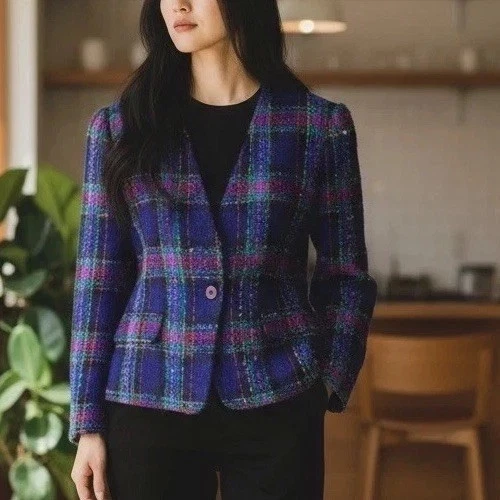 Chaqueta Blazer Academia Vintage Talbots Lana Mohair Púrpura Cuadros Hecha en EE. UU. 4P Foto 1 de 4