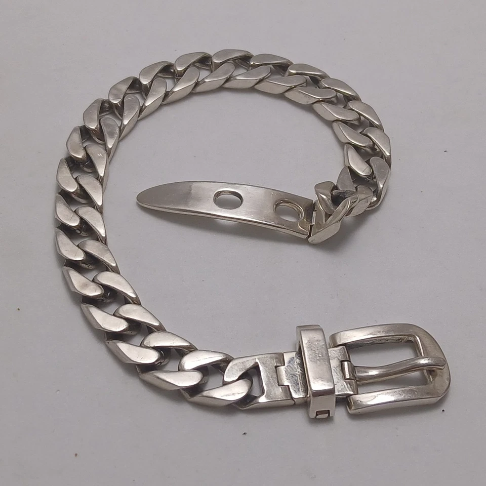 Rara pulseira de fivela de cinto de prata 925 corrente ousada, fecho de designer declaração unissex - Imagem 1 de 4
