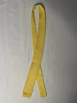 Vintage Lands End Knitted Square Tie Yellow  Cotton USA Made - Image 1 of 4