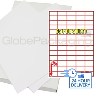 500 FOGLI ETICHETTE STAMPANTE - 65 PER FOGLIO - 38x21mm - Foto 1 di 5