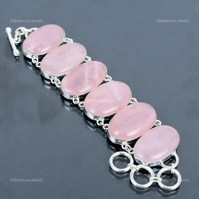 Pulsera bisel de moda aniversario cadena cuarzo rosa natural plata de ley 925 Foto 1 de 4