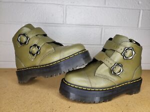 Dr Martens Boot Womens Size 10 Green Devon Flower Buckle Leather Preppy Platform