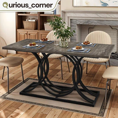 63" Dining Table Faux Marble Gray for 6 Seats Home Kitchen Dinnete Metal Legs - Image 1 of 4