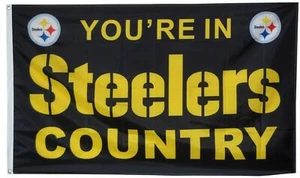 Pittsburgh Steelers Man Cave Flag Banner Tailgating You're In Steelers Country - Picture 1 of 6