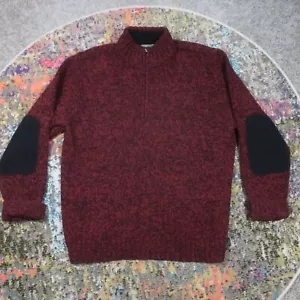 Vintage Woolrich Sweater Mens XL Red 1/4 Zip Tweed Lambswool Blend Elbow Pad - Picture 1 of 8