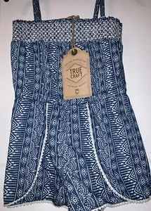 True Craft Denim Blue Navy & White Romper Aztec Design Girls Size 6 NWT - Picture 1 of 2