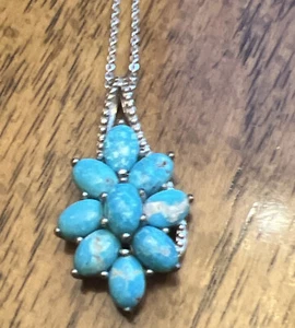 4.20 ctw South Hill Turquoise Pendant Necklace 20 Inches in Platinum Over silver - Picture 1 of 6