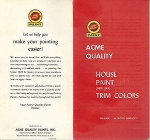 Acme Quality House Paint (New Era)Trim Colors 1962 Brochure & Color Chart - Picture 1 of 2