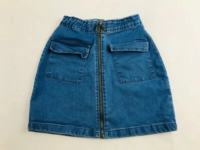 Falda Derek Corazón Para Mujer Talla Pequeña Azul Denim Frontal Cremallera Completa Bolsillo Solapas Foto 1 de 4