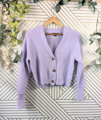 Suéter Cárdigan J.CREW Lavanda Acanalado Lana Alpaca Recortado Cuello en V Talla M #BJ569 Foto 1 de 4