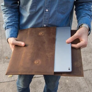 12"-13" Genuine Leather Tablet Carry Case Sleeve Bag For iPad Pro 13 Galaxy Tab - Picture 1 of 12
