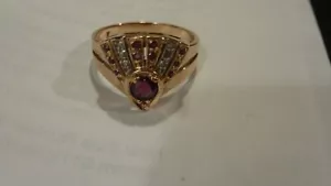 LADIES 14K ROSE GOLD RUBY / DIAMOND RING SZ 8 - Picture 1 of 6