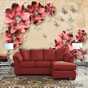 Fotomural no tejido papel pintado murales flores perlas mariposa 1766 - Imagen 1 de 3