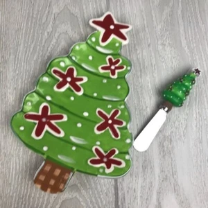 Christmas Tree cheese plate with serving tool holiday charcuterie decorative - Picture 1 of 5