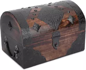 Wooden Pirate Treasure Chest Jewelry Box – Handcrafted Vintage Keepsake Organize - Picture 1 of 12