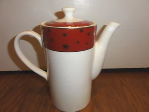 Sakura Galaxy Fine Porcelain 14k Gold Red Holiday Star Tea Coffee Pot Server - Picture 1 of 10