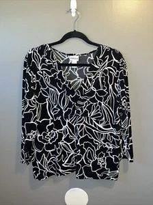 Chico's Strickoberteil schwarz Blumen Damen 3 XL V-Ausschnitt 3/4-Arm Stretch - Bild 1 von 11