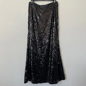 Carmen Marc Valvo Black Sequin Maxi Skirt Evening Formal Party Flare NWT Size M - Picture 1 of 15