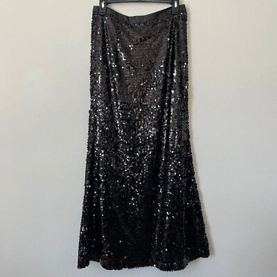 Maxi Falda Carmen Marc Valvo Negra Lentejuelas Noche Formal Fiesta Acampanada Nueva con Etiquetas Talla M Foto 1 de 4