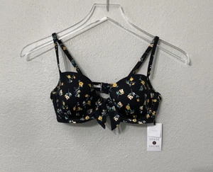 NWT Shade & Shore Black Flowery Bikini Top lightly lined Bra Size 34B - Picture 1 of 5