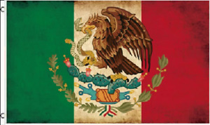 3X5 VINTAGE MEXICO MEXICAN FLAG BANNER EAGLE CREST TEA STAINED FLAG 100D