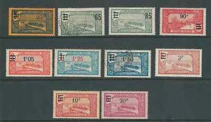 GUADELOUPE 1924-27 set of 10 revalued stamps (Scott 86-95) MNH/MHR/USED - Picture 1 of 1