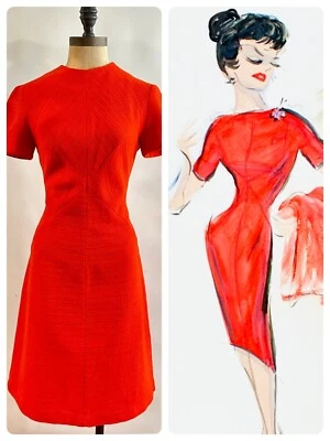 1960s Mod Vintage Vestido Rojo Pinup Retro Wiggle Lápiz Foto 1 de 4