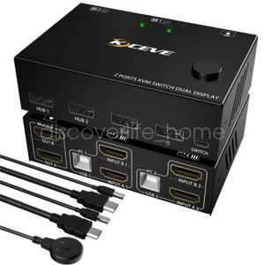 Aufgerüsteter 4K HDMI KVM Switch Dual Monitor Umschalter 2 In 2 Out 2 Computer Steuerung - Bild 1 von 14