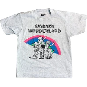 Vtg Wooden Wonderland Kids Youth T Shirt Gray Single Stitch 10-12 Wisconsin - Picture 1 of 10