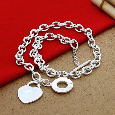 Dije atemporal 925 cadena de plata de ley corazón tarjeta colgante collar cadena Foto 1 de 4