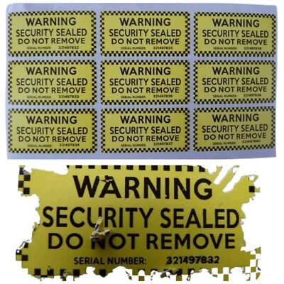 PORTRAYER PUBLISHERS SECURITY LABELS 100 X Warning DO NOT Remove Yellow Security Stickers Labels. Ultra-destructible.