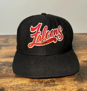 Vintage Atlanta Falcons Script Snapback Hat Cap Nutmeg 90s VTG Black - Picture 1 of 9