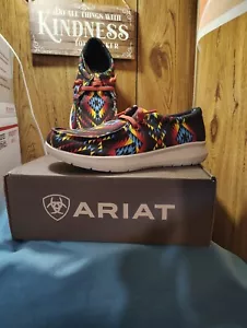 Ariat Men's Hilo Firey Southwest Print/Dark Denim Moc Shoes Size 8.5D - Picture 1 of 5