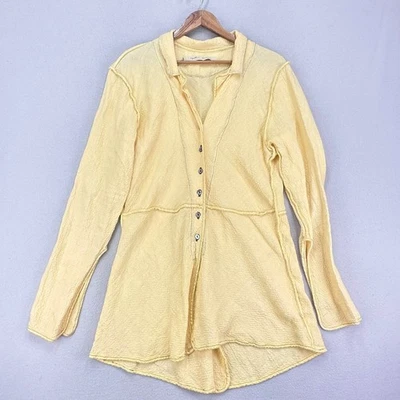 Blusa de lino Cynthia Ashby para mujer M amarilla con botones manga larga Lagenlook Foto 1 de 4