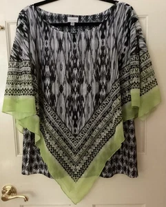 Womens Poncho Top 2 Piece Blouse 14/16 By Avenue Black & Green Embellished EUC - Picture 1 of 6