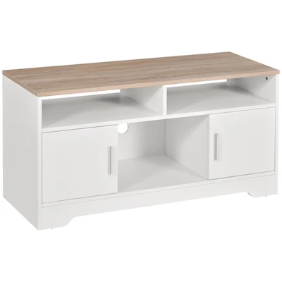 Clean Modern Boxy TV Stand With Cabinets Shelves 52H x 105L x 40Wcm White - Image 1 of 4