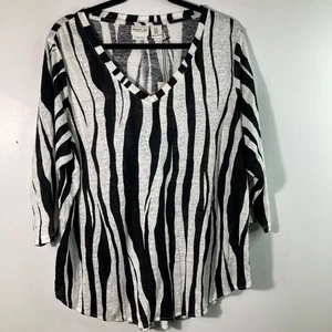 Womens Rachel Zoe V Neck Striped Linen Knit Top 3/4 Sleeve 1X Linen NWT - Picture 1 of 9