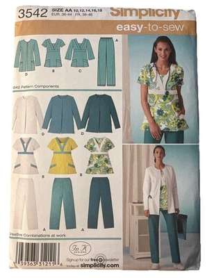 SIMPLICITY 3542 MISSES  MEDICAL SCRUBS TOPS PANTS JACKET  PATTERN-UNCUT-10-18 - Image 1 of 4