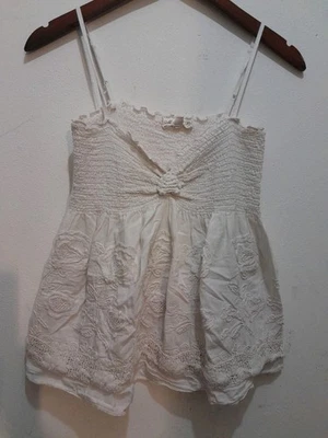 Mujer Bebé Muñeca Y2K Coqueta Crochet Bordado Encaje Talla XS Top Marfil Foto 1 de 4