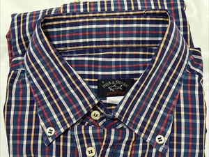 Paul & Shark Yachting Blue/Yellow/Red Plaid 100% Cotton Dress Shirt Sz 45 17 - Picture 1 of 15