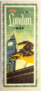 1950s TWA London Map Trans World Airlines Constellation Aviation Travel Prospekt - Bild 1 von 7