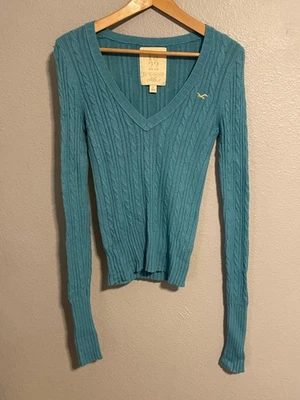 Hollister Slim Sweater Womens Medium Teal Cable Knit Rabbit Hair Bella Swan Y2K - Image 1 of 4