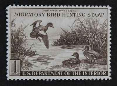 CKStamps: US Federal Duck Stamps Collection Scott#RW9 $1 Unused NG  - Image 1 of 2