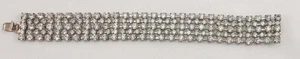 Vintage Wide Flexible Link Silver Tone Rhinestone Bracelet - Picture 1 of 2